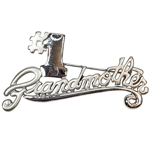 Vtg Silver Tone Pin #1 Grandma Mothers Day 2" Unsigned Gift Birthday - Picture 1 of 3